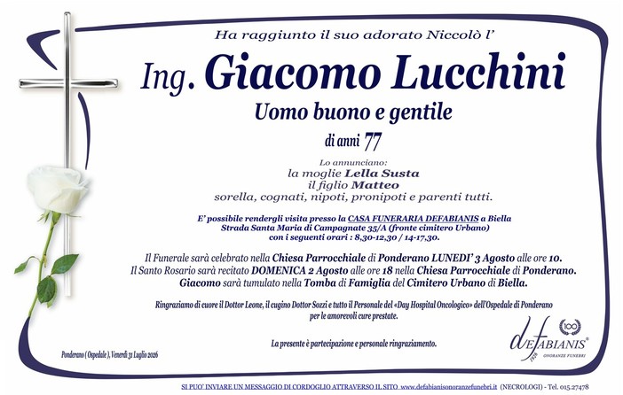 Ing. Giacomo Lucchini - Uomo buono e gentile