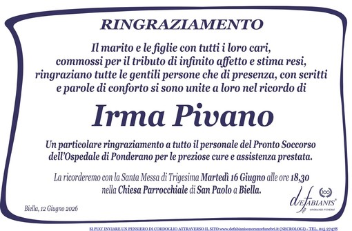 Irma Pivano - Ringraziamento