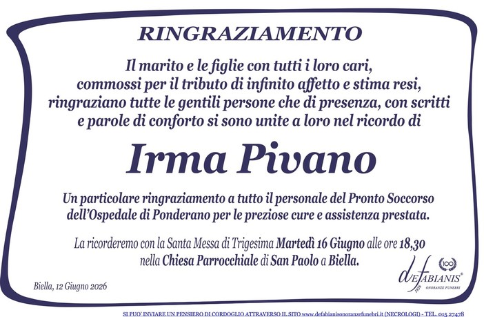 Irma Pivano - Ringraziamento