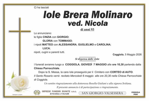 Iole Brera Molinaro, ved. Nicola
