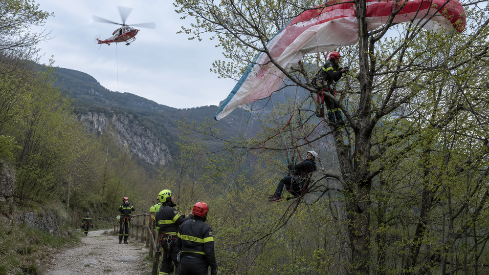 Si impiglia col parapendio su un albero: soccorsa a Occhieppo Superiore - Immagine generata con l'ia