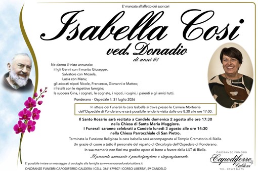 Isabella Cosi, ved. Donadio Isabella Cosi, ved. Donadio