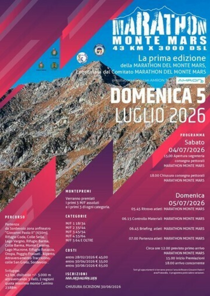 Running, Marathon Monte Mars e Skyrunning Sordevolo-Coda: occhi puntati sui favoriti