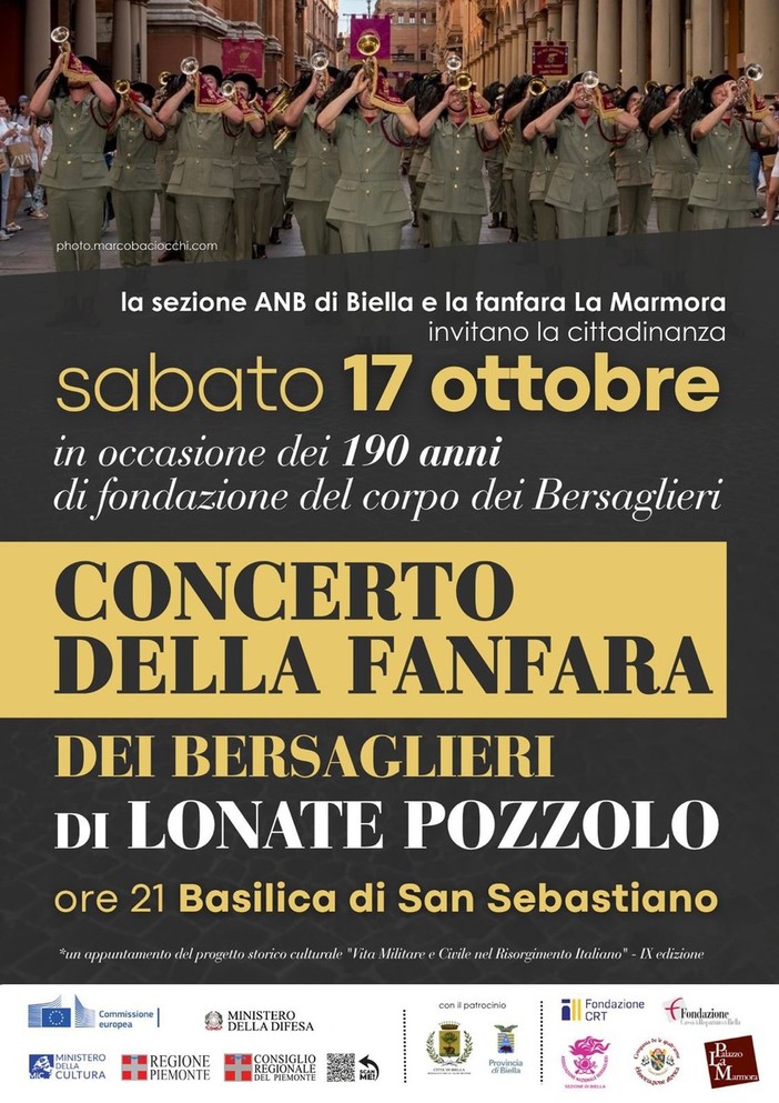 Biella celebra i 190 anni dei Bersaglieri con un grande concerto nella basilica di San Sebastiano