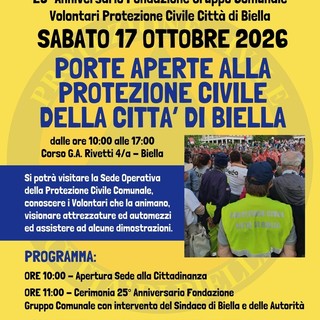Biella, cerimonia e porte aperte per il 25° anniversario di fondazione del gruppo comunale dei volontari di Protezione Civile della Città