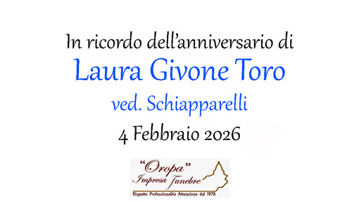 Laura Givone Toro, ved. Schiapparelli - Anniversario