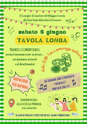 Al Villaggio arriva la “Tavola Longa”: pranzo comunitario, musica e giochi per tutti