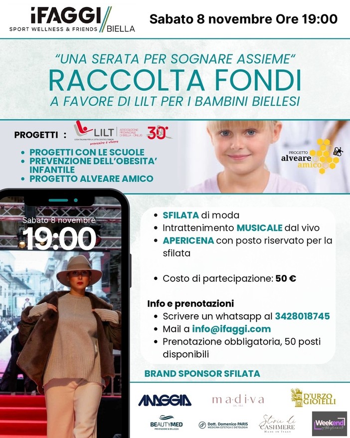 Al Circolo Faggi una sfilata di eleganza e solidarietà con LILT Biella a favore dei bambini biellesi Al Circolo Faggi una sfilata di eleganza e solidarietà con LILT Biella a favore dei bambini biellesi