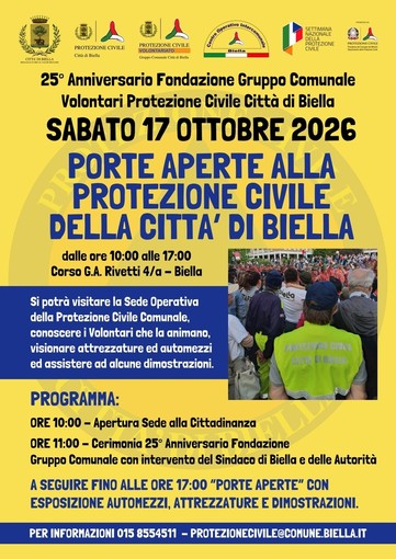 Biella, cerimonia e porte aperte per il 25° anniversario di fondazione del gruppo comunale dei volontari di Protezione Civile della Città Biella, cerimonia e porte aperte per il 25° anniversario di fondazione del gruppo comunale dei volontari di Protezione Civile della Città