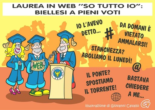 110 e lode: Biella la patria della tuttologia applicata - Illustrazione di Giovanni Cavallo 110 e lode: Biella la patria della tuttologia applicata - Illustrazione di Giovanni Cavallo