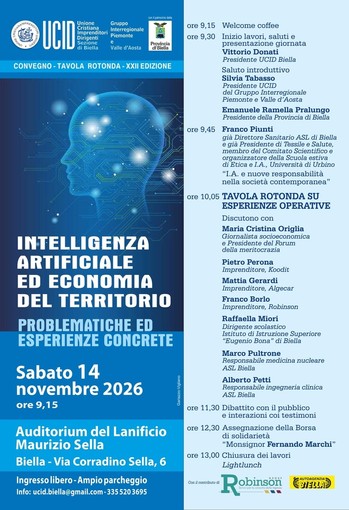 Biella, Intelligenza Artificiale ed economia del territorio: torna il convegno UCID alla XXII edizione Biella, Intelligenza Artificiale ed economia del territorio: torna il convegno UCID alla XXII edizione