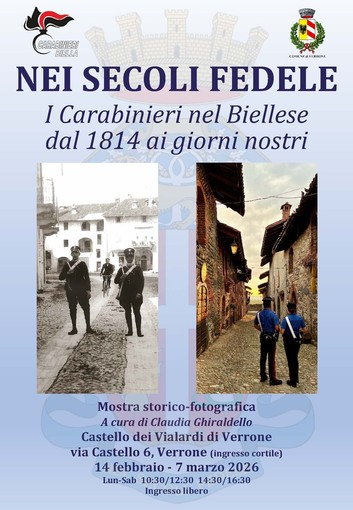 A Verrone la mostra “NEI SECOLI FEDELE. I Carabinieri nel Biellese dal 1814 ai giorni nostri”