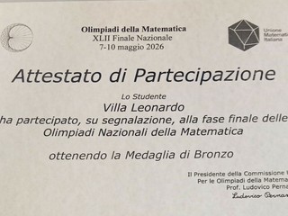 Itis Quintino Sella: a Leonardo Villa (4 B INF) il bronzo alla fase nazionale delle Olimpiadi di Matematica Itis Quintino Sella: a Leonardo Villa (4 B INF) il bronzo alla fase nazionale delle Olimpiadi di Matematica