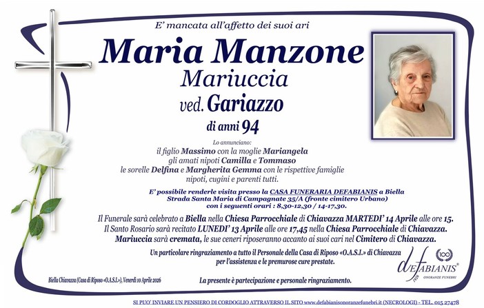 Maria Manzone Mariuccia, ved. Gariazzo