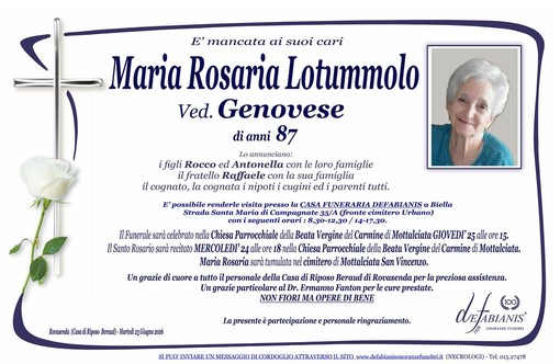 Maria Rosaria Lotummolo, ved. Genovese Maria Rosaria Lotummolo, ved. Genovese