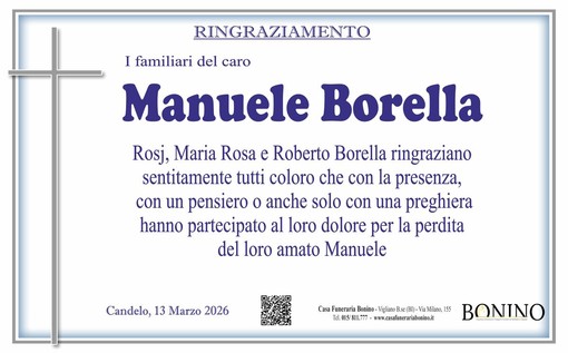 Manuele Borella, ringraziamento