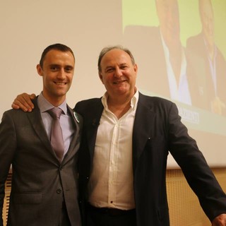 Alberto Mosca con Gerry Scotti testimonial di Humanitas