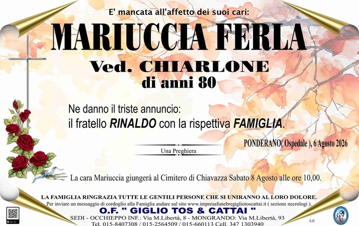 Mariuccia Ferla, ved. Chiarlone