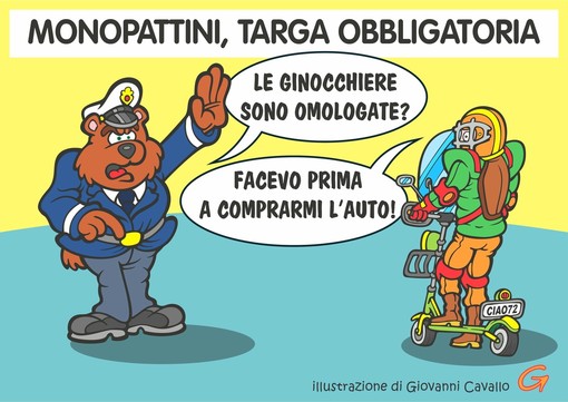 Targa ai monopattini: il mezzo smart che pesa come un'auto - Illustrazione di Giovanni Cavallo