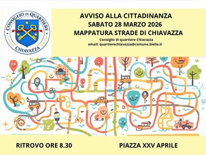Chiavazza, al via la mappatura delle strade: cittadini invitati a partecipare Chiavazza, al via la mappatura delle strade: cittadini invitati a partecipare
