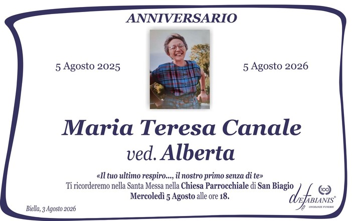 Maria Teresa Canale, ved. Alberta - Anniversario