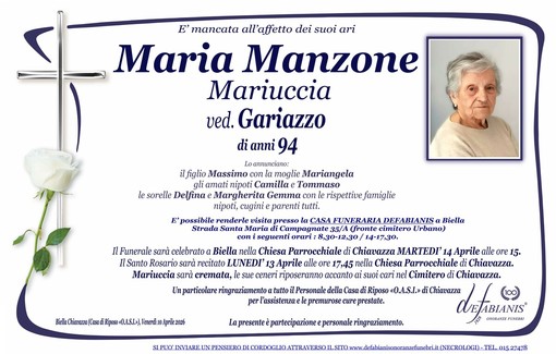Maria Manzone Mariuccia, ved. Gariazzo