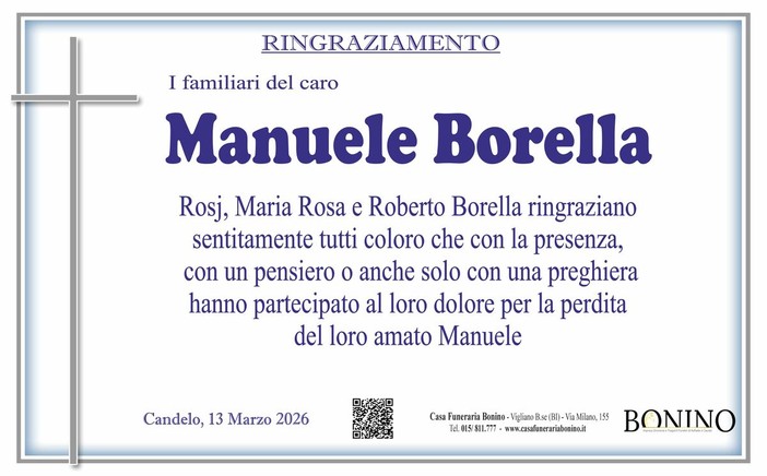Manuele Borella, ringraziamento