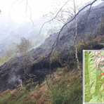 Un'immagine dell'incendio in Valsessera, sopra la mappa dell'avviso emanato dal Comune di Coggiola. Un'immagine dell'incendio in Valsessera, sopra la mappa dell'avviso emanato dal Comune di Coggiola.