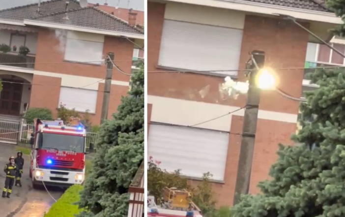 Fumo e scintille da un palo della luce: Vigili del Fuoco a Occhieppo inferiore
