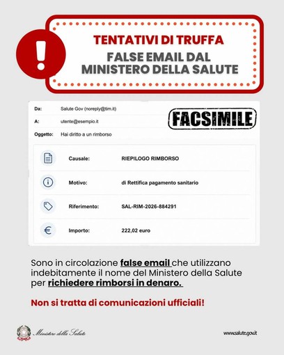 Attenzione alle false email sui rimborsi sanitari! Attenzione alle false email sui rimborsi sanitari!