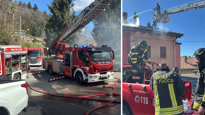 Tetto in fiamme a Sordevolo: in corso le operazioni dei Vigli del Fuoco