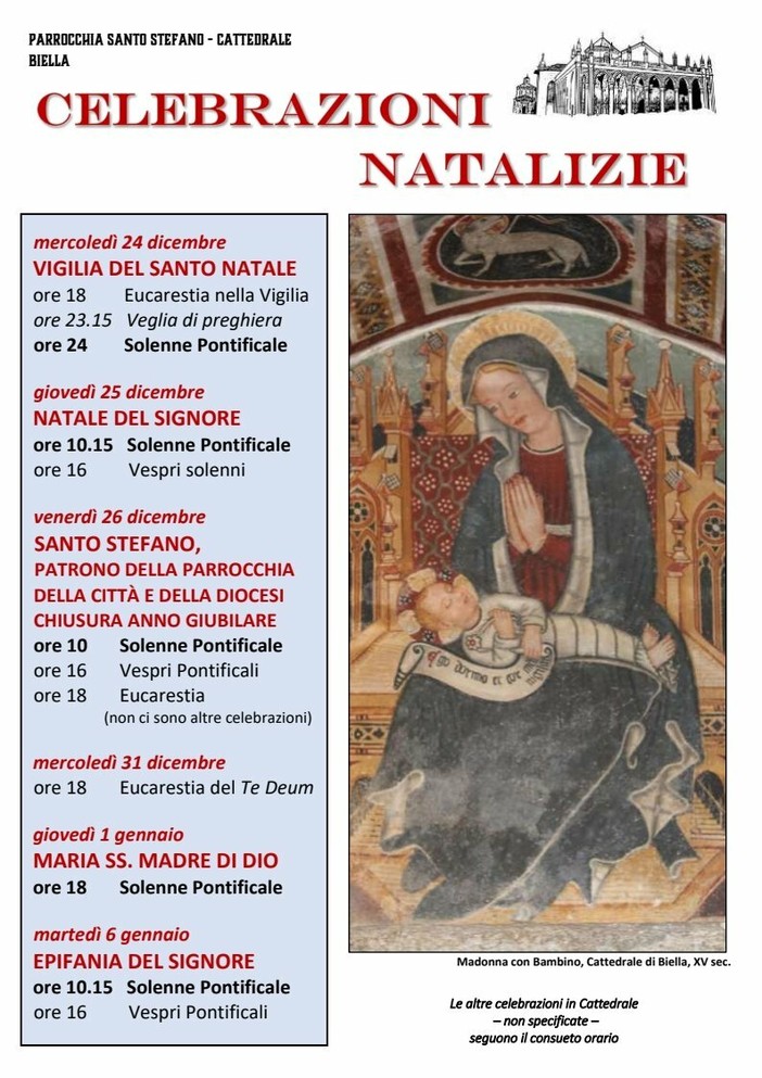 Parrocchia Santo Stefano, Cattedrale di Biella il calendario delle Celebrazioni Natalizie