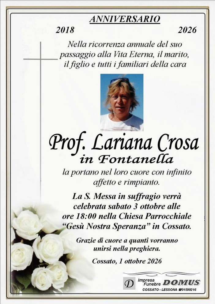 Prof. Lariana Crosa in Fontanella - Anniversario