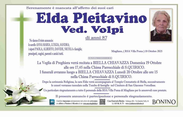 Elda Pleitavino, Ved. Volpi