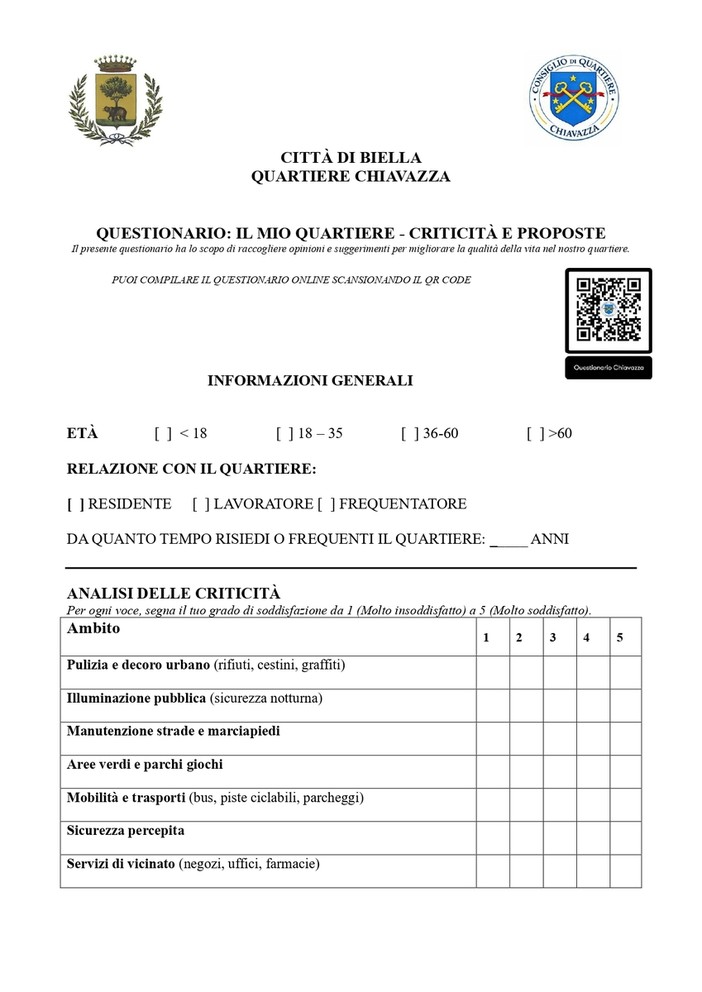 Biella, a Chiavazza il questionario per migliorare il quartiere Biella, a Chiavazza il questionario per migliorare il quartiere