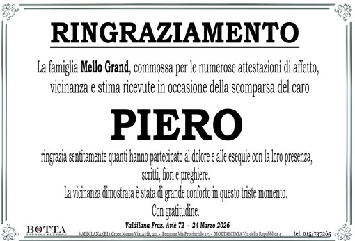 Piero Mello Grand, ringraziamento