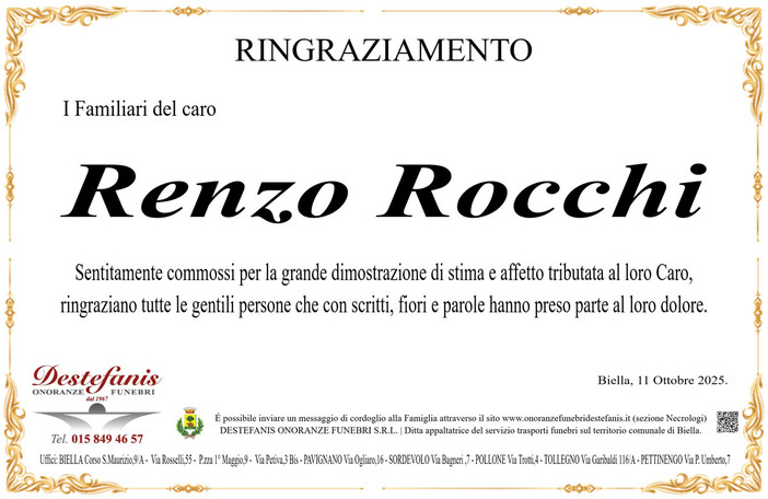 Renzo Rocchi - Ringraziamento
