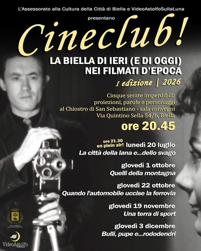 Lunedì 20 luglio inizia la rassegna “Cineclub! La Biella di ieri (e di oggi) nei filmati d’epoca” Lunedì 20 luglio inizia la rassegna “Cineclub! La Biella di ieri (e di oggi) nei filmati d’epoca”