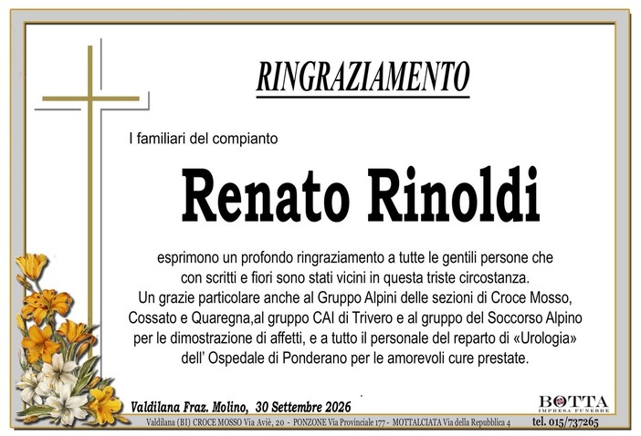 Renato Rinoldi - Ringraziamento
