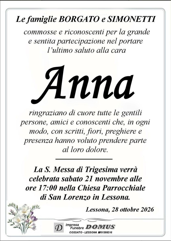 Anna Simonetti - Ringraziamento
