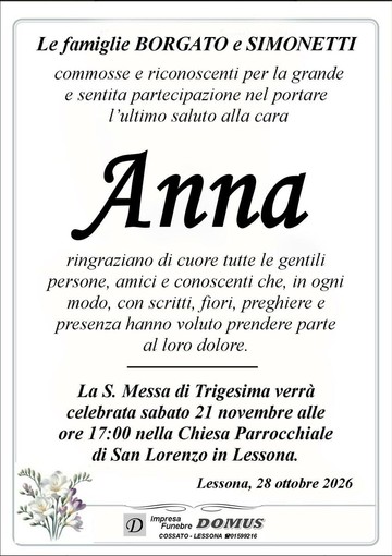 Anna Simonetti - Ringraziamento