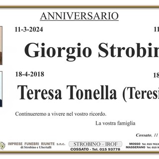 Giorgio Strobino - Teresa Tonella (Teresina) - Anniversario