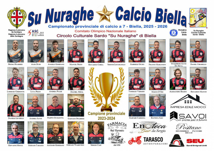 Il poster della squadra di Su Nuraghe Calcio Biella nell'edizione 2025-2026. Il poster della squadra di Su Nuraghe Calcio Biella nell'edizione 2025-2026.