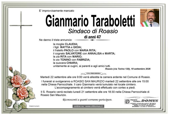 Gianmario Taraboletti sindaco di Roasio