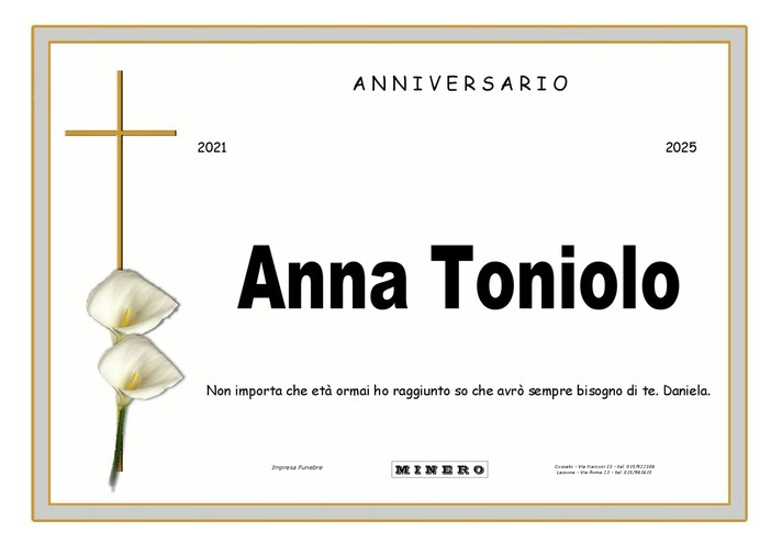 Anna Toniolo, anniversario