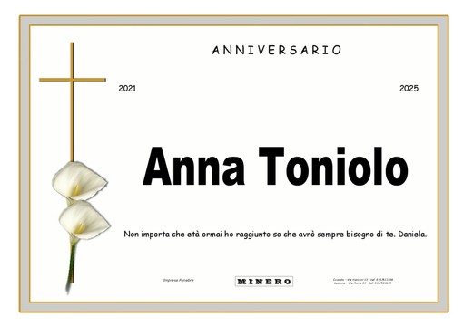 Anna Toniolo, anniversario Anna Toniolo, anniversario