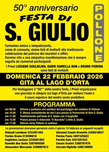 Pollone, 50° anniversario della Festa di San Giulio con una gita sul lago d’Orta Pollone, 50° anniversario della Festa di San Giulio con una gita sul lago d’Orta