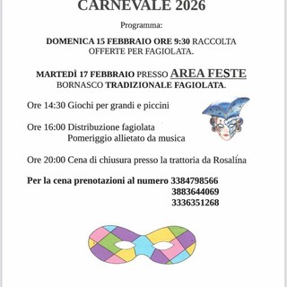 Bornasco si prepara a festeggiare il Carnevale 2026 con giochi, musica e fagiolata