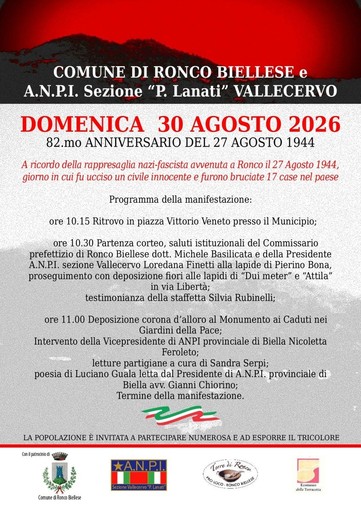 A Ronco l'82° anniversario del 27 agosto 1944 A Ronco l'82° anniversario del 27 agosto 1944