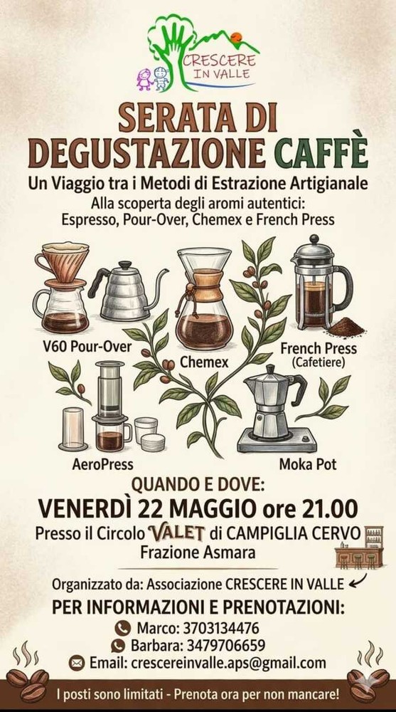 Campiglia, serata di degustazione caffè: viaggio tra espresso, Chemex e French Press